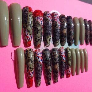 Green Camouflage Design Ballerina Press on Nails